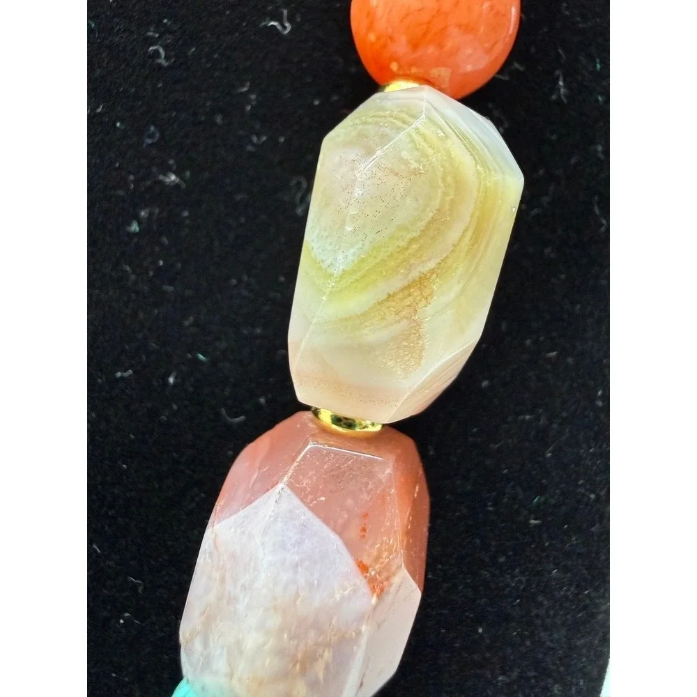 Beaded Necklace 18" Apricot Agate Turquoise Dyed Howlite Colorful Stones Heavy - Picture 4 of 12